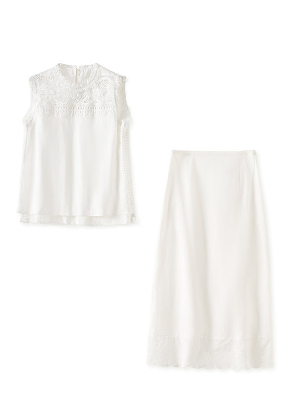 Lace Solid Hollow Out Two Piece Set