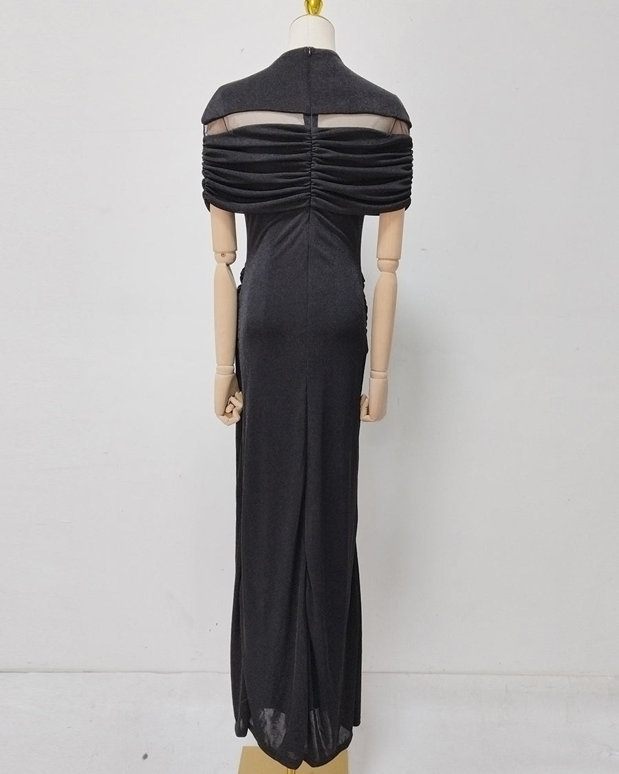 Black Off-Shoulder Ruched Bodycon Maxi Dress