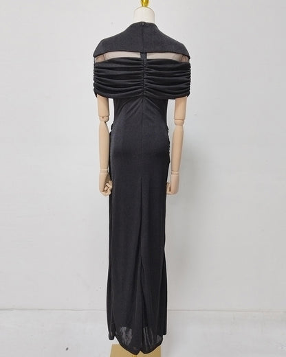Black Off-Shoulder Ruched Bodycon Maxi Dress