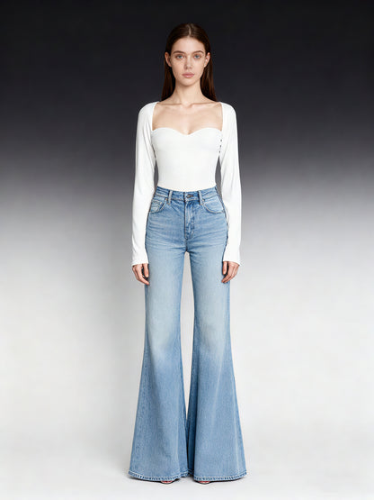 Elegant White Sweetheart Neckline Long - Sleeve Top