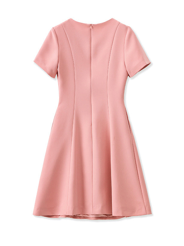 Elegant Solid Round Neck Short Dress