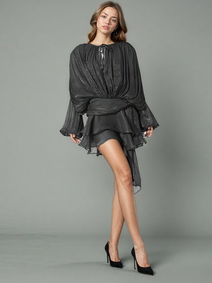 Glamorous Black Tie - Neck Wrap Mini Dress