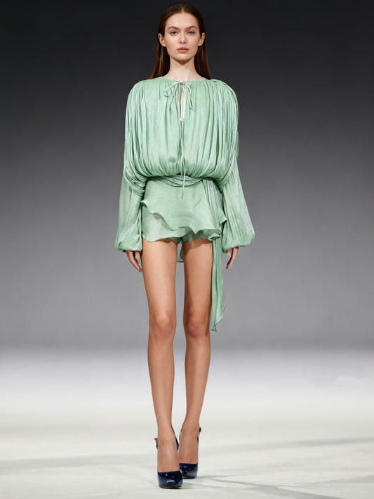 Elegant Mint Green Tie - Back Wrap Mini Dress