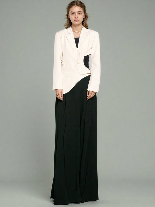 Edgy Apricot Cutout Asymmetric Blazer with Belt Detail