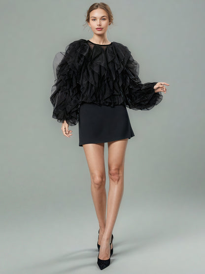 Glamorous Black Ruffled Organza Crop Top