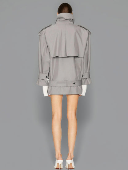 Modern Gray Double - Breasted Trench Coat with Belt.