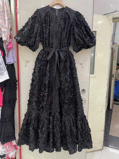 Solid Patchwork Lace Up Long Dress