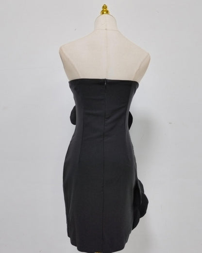 Black 3D Flower Strapless Mini Dress
