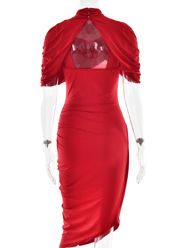 Elegant Solid Chic Ruched Short Dress
