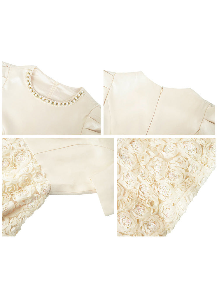 Patchwork Flower Pearls Short Dress