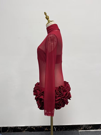 Patchwork Flower Solid Short Dress