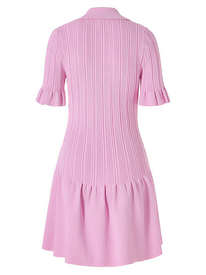Temperament Knit Lapel Short Dress