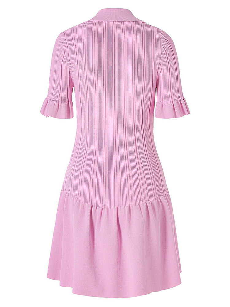 Temperament Knit Lapel Short Dress