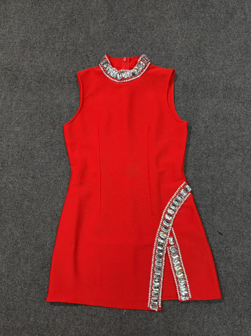 Patchwork Diamonds Sleeveless Short Dress
