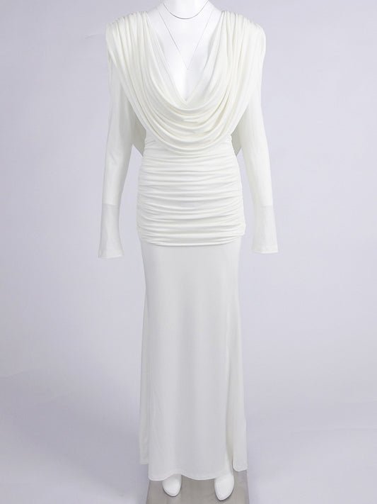 Elegant V-neck Solid Long Dress