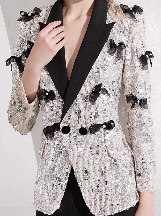 Patchwork Bowknot Sequins Two Piece Set
