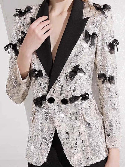 Patchwork Bowknot Sequins Two Piece Set
