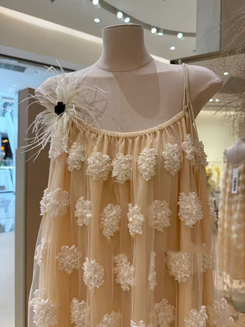 Mesh Patchwork Flower Long Dress