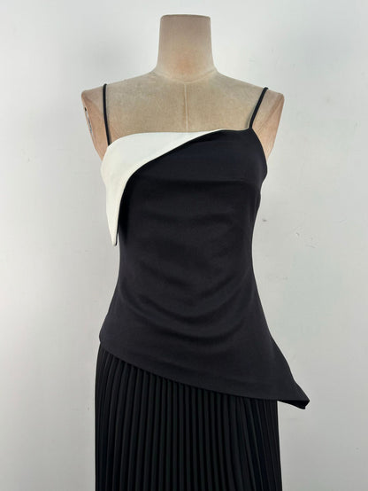 Patchwork Strap Pleated Long Dress