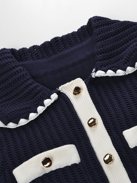 Knit V-neck Ruffles Short Dress