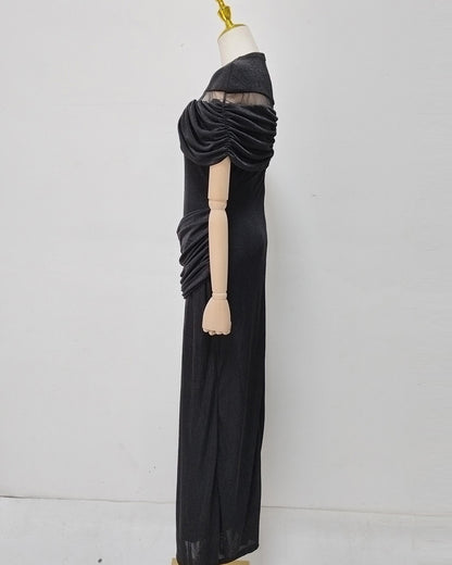 Black Off-Shoulder Ruched Bodycon Maxi Dress