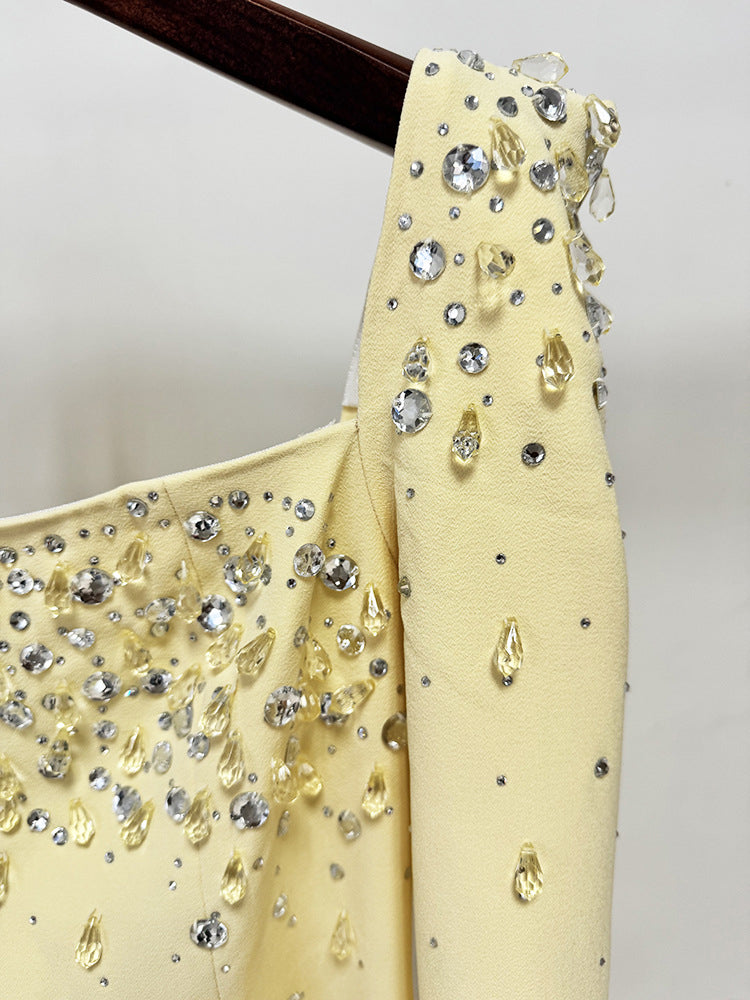 Patchwork Diamonds Square Collar Long Dress
