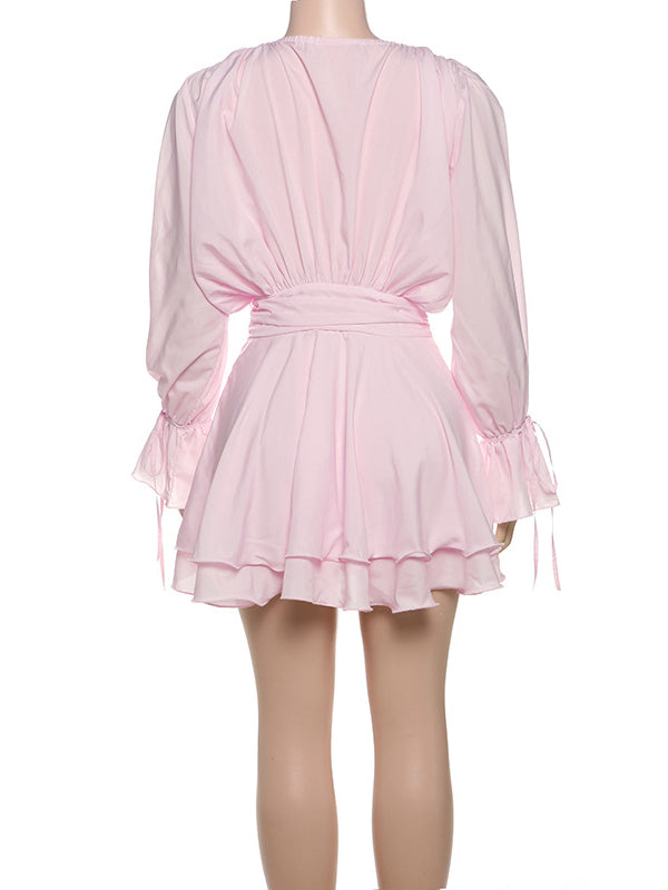 Patchwork Flower Solid Short Dress