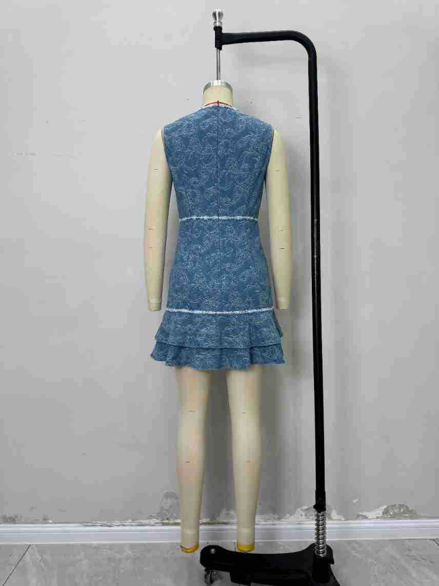 Hit Color Round Neck Short Dress