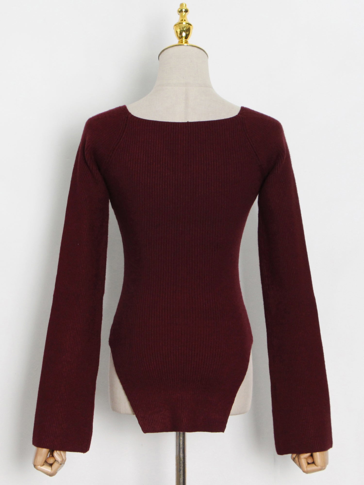 Elegant Burgundy Sweetheart Neckline Long - Sleeve Top