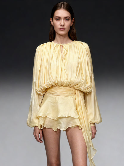 Charming Yellow Tie - Neck Wrap Mini Dress