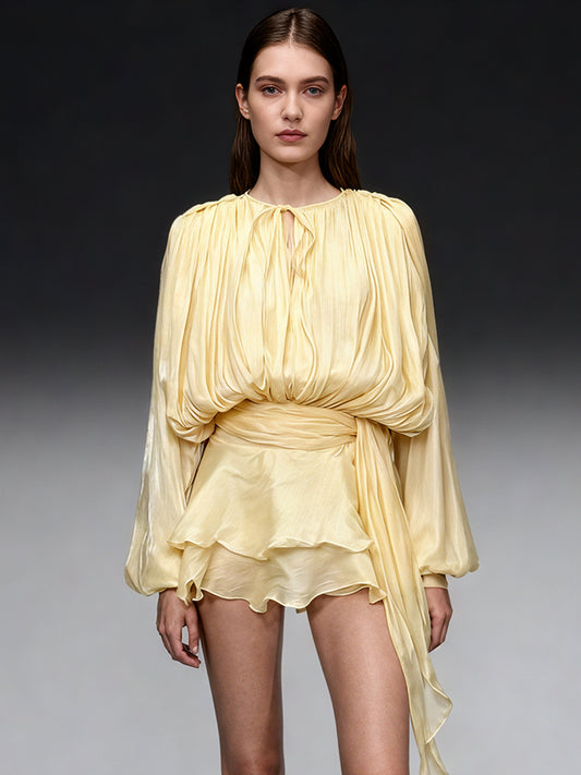 Charming Yellow Tie - Neck Wrap Mini Dress
