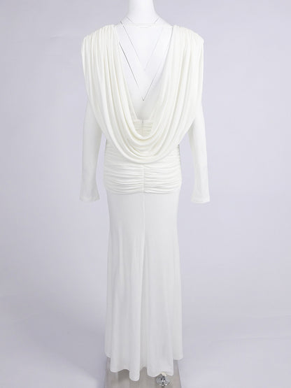Elegant V-neck Solid Long Dress