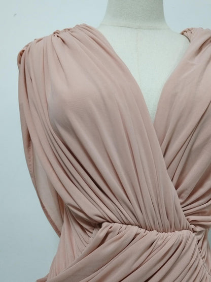 Pink Pleated Chiffon Wrap V-Neck Evening Gown