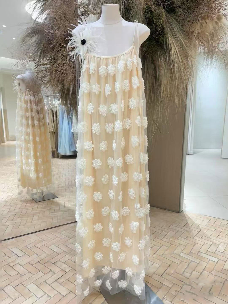 Mesh Patchwork Flower Long Dress