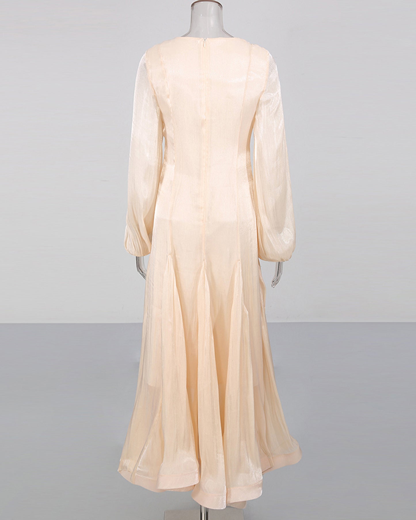 Apricot Shimmery Puff Sleeve Maxi Dress