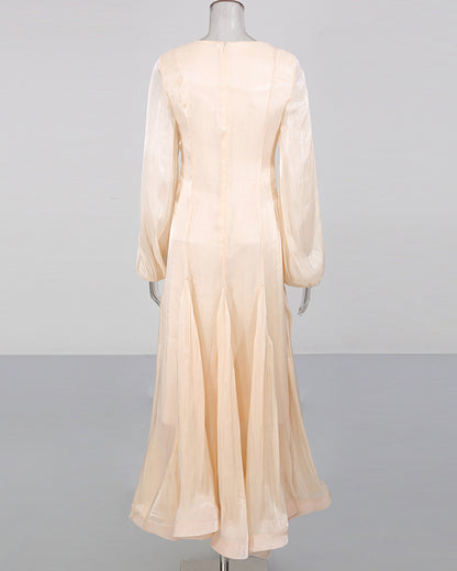 Apricot Shimmery Puff Sleeve Maxi Dress