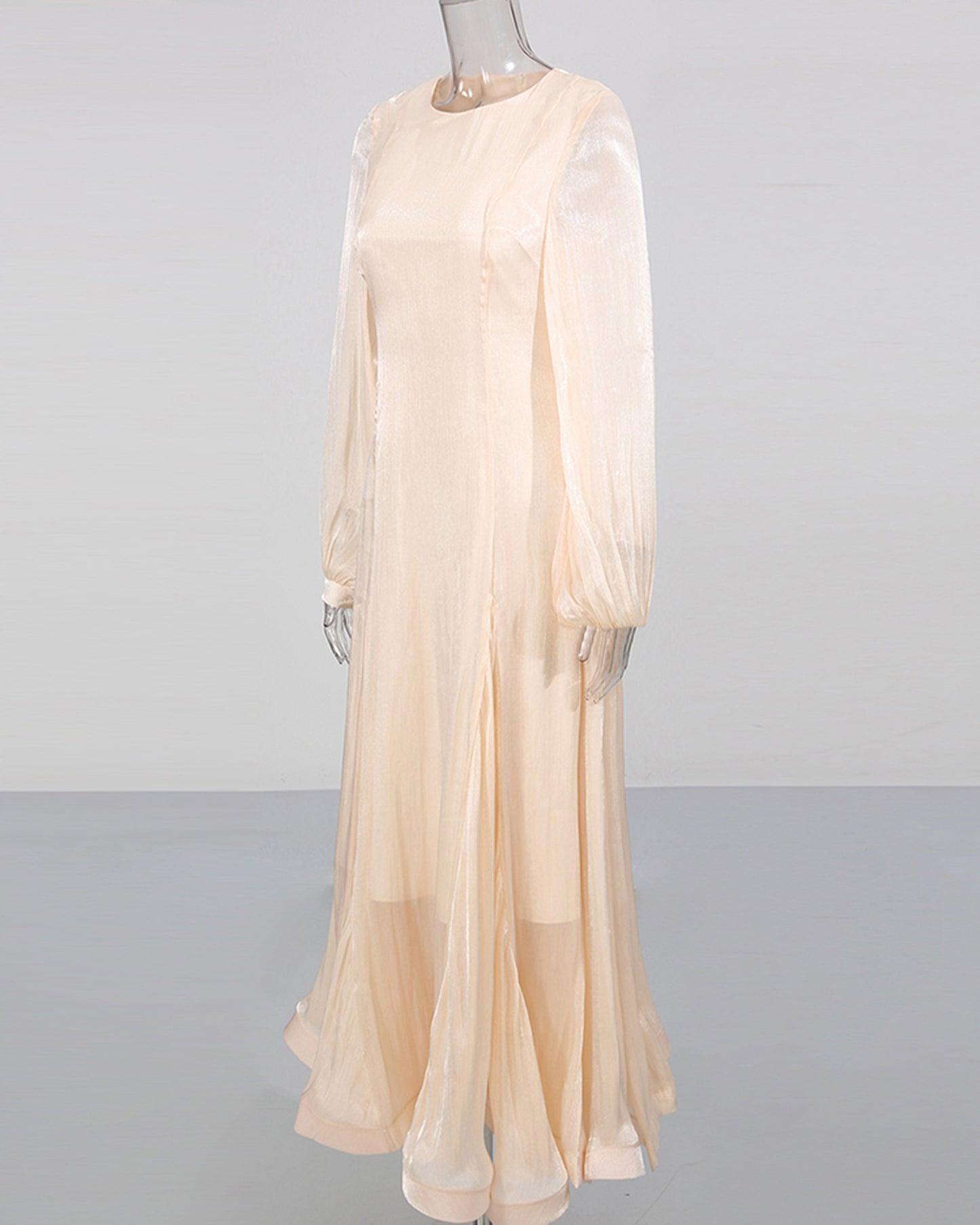 Apricot Shimmery Puff Sleeve Maxi Dress