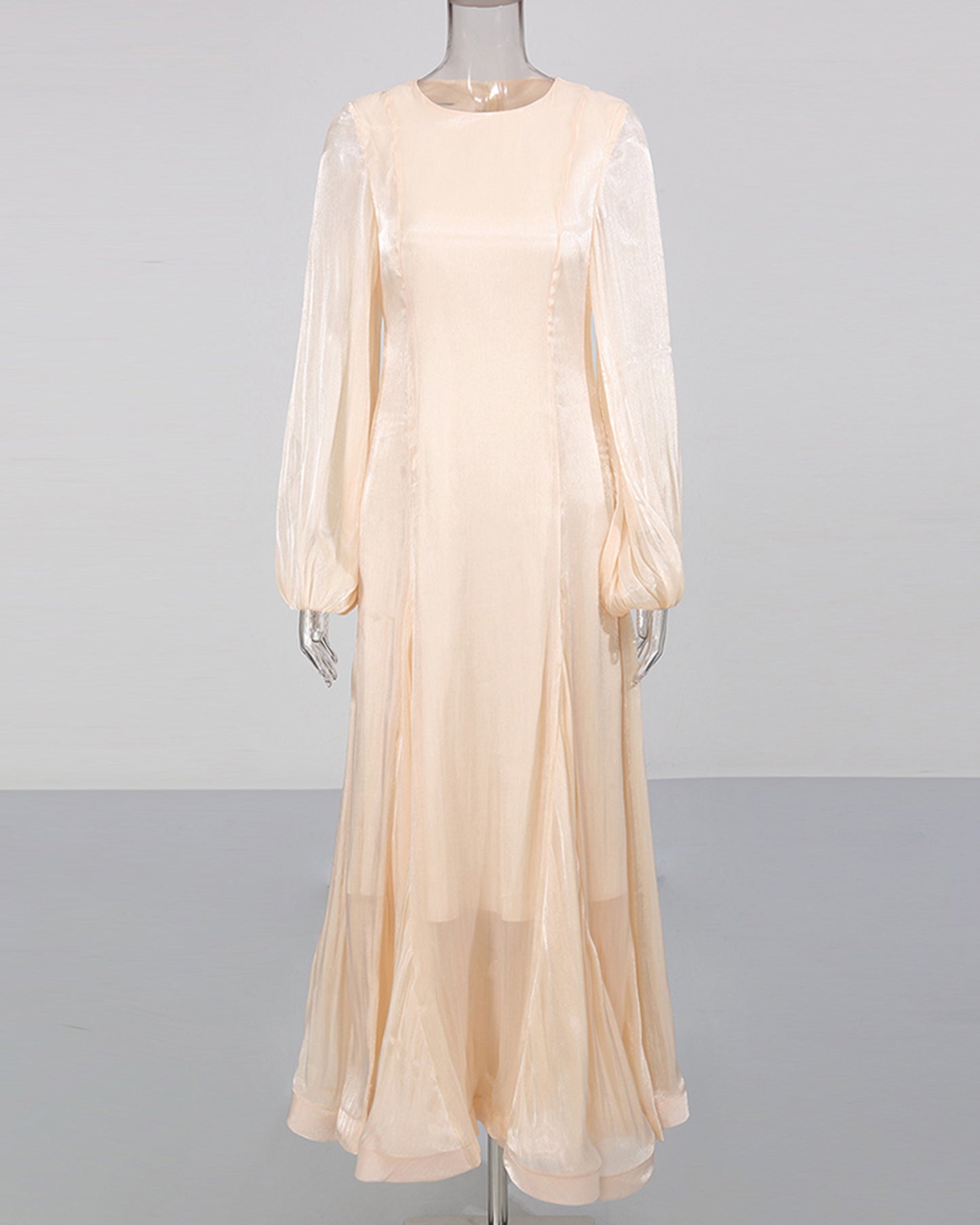 Apricot Shimmery Puff Sleeve Maxi Dress