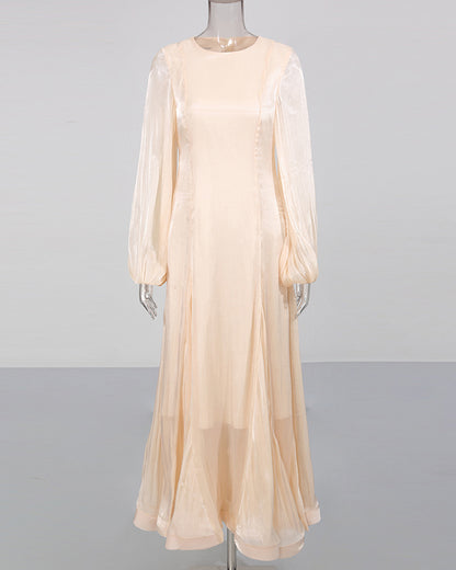Apricot Shimmery Puff Sleeve Maxi Dress