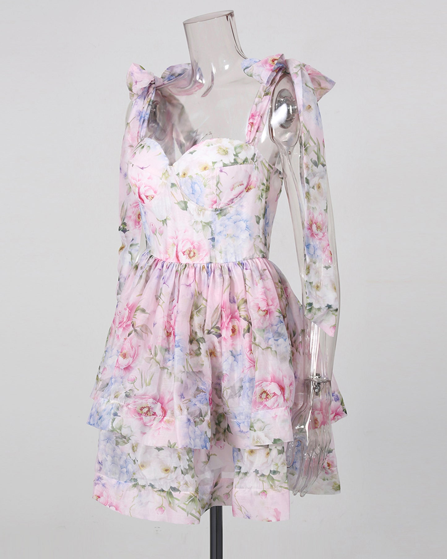 Floral Tie-Strap Ruffle Cake Dress