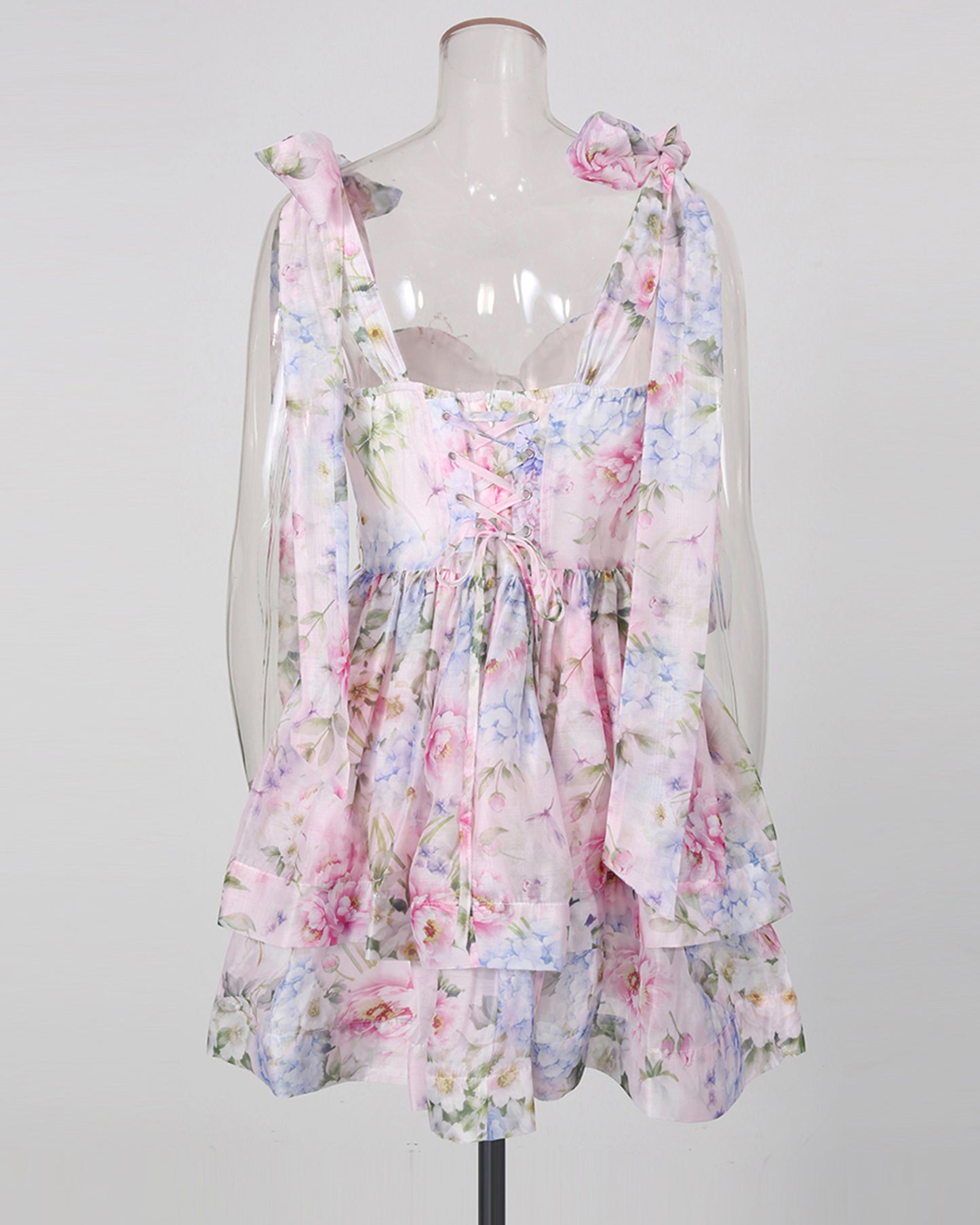 Floral Tie-Strap Ruffle Cake Dress