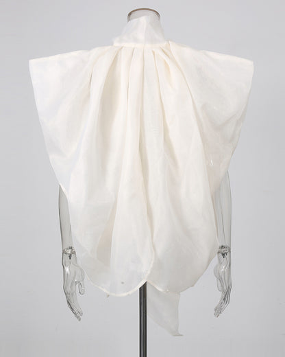 Apricot Bowknot Stand Collar Loose Blouse