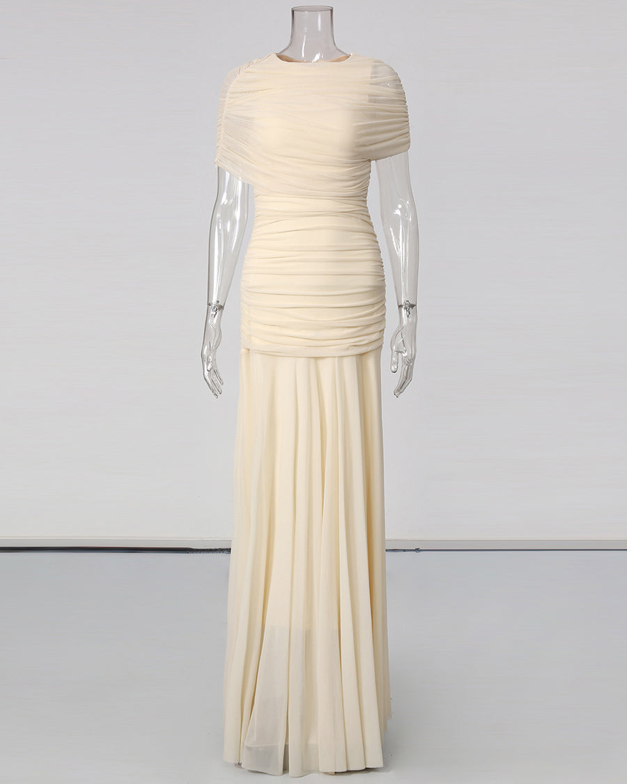 Yellow Ruched Waist Draped Maxi Dress
