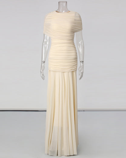 Yellow Ruched Waist Draped Maxi Dress