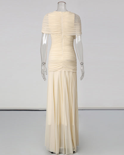 Yellow Ruched Waist Draped Maxi Dress