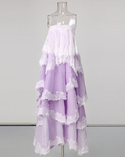 Purple Ombre Lace Tiered Midi Dress