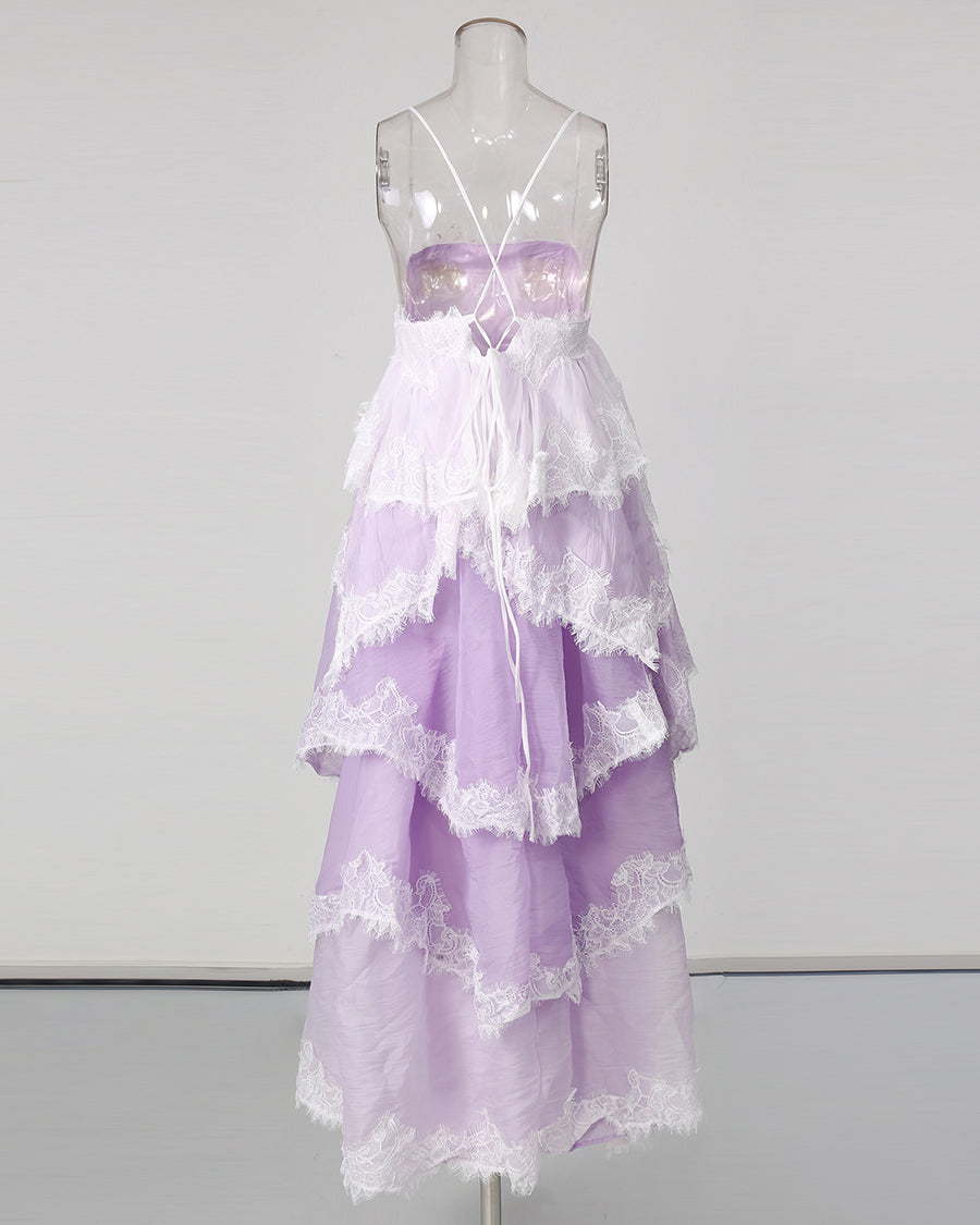 Purple Ombre Lace Tiered Midi Dress