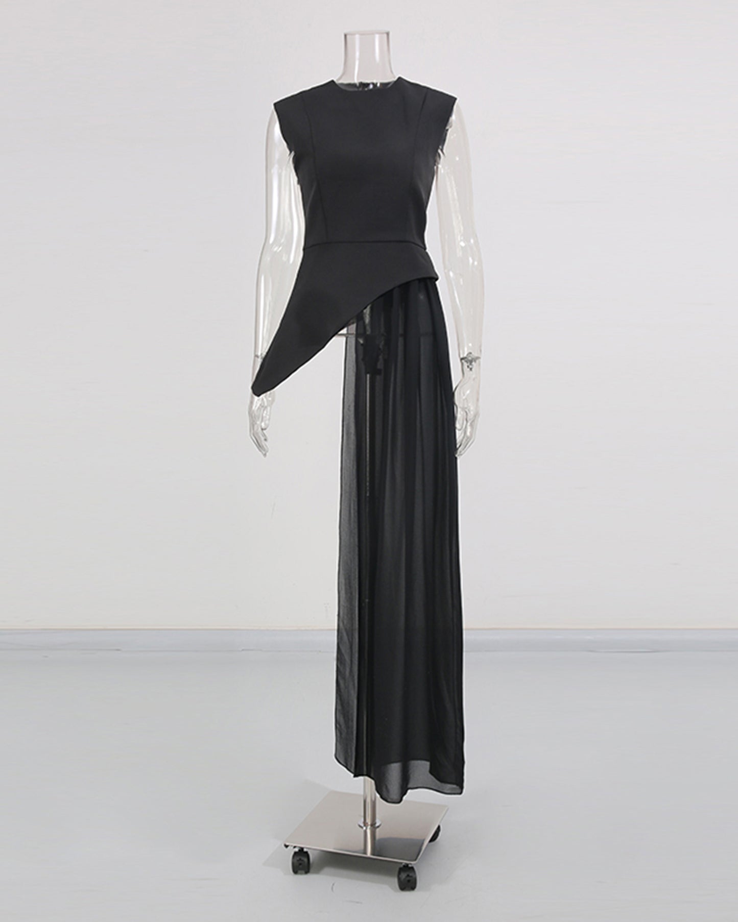 Black Asymmetric Chiffon Blouse