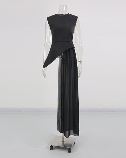 Black Asymmetric Chiffon Blouse