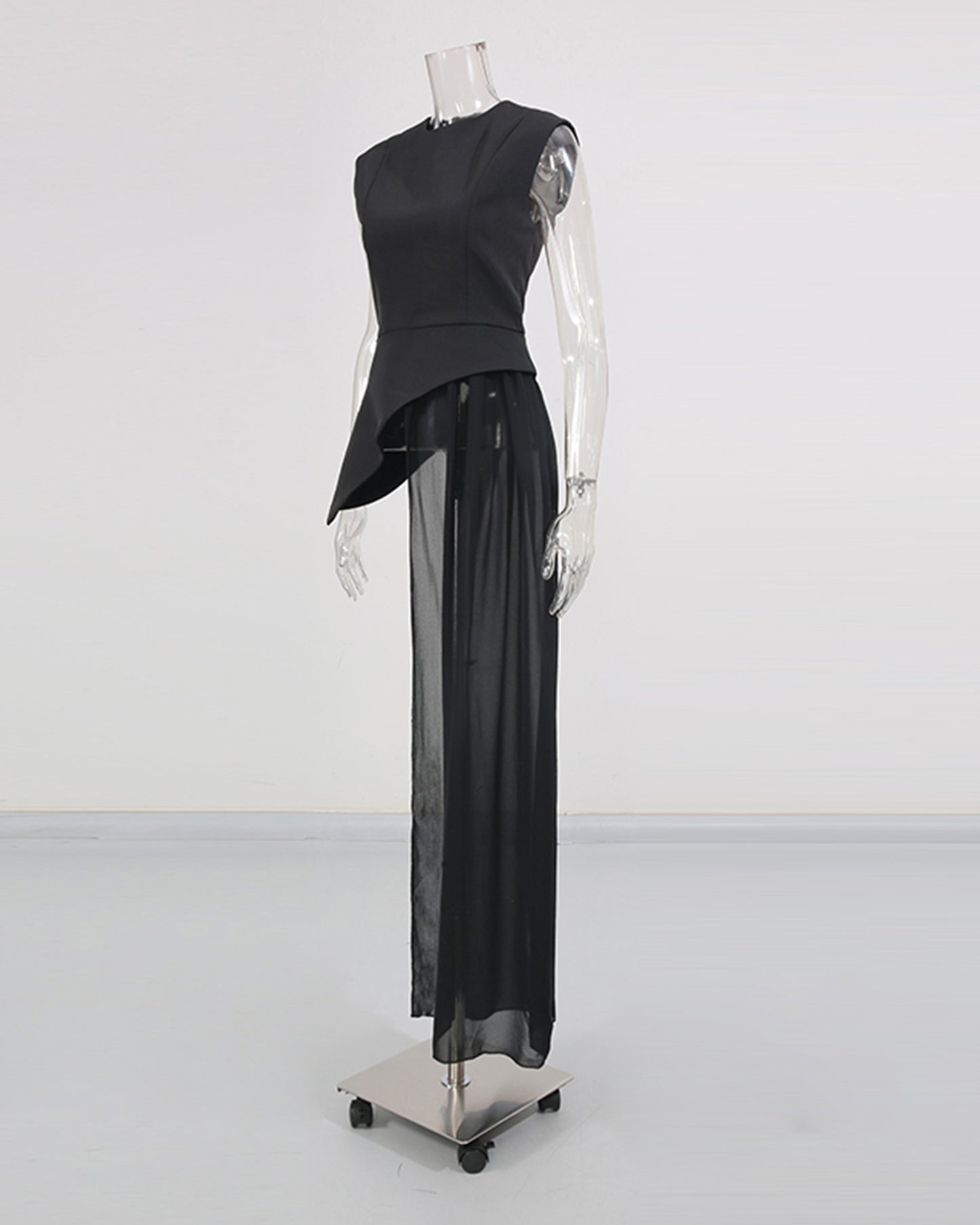 Black Asymmetric Chiffon Blouse